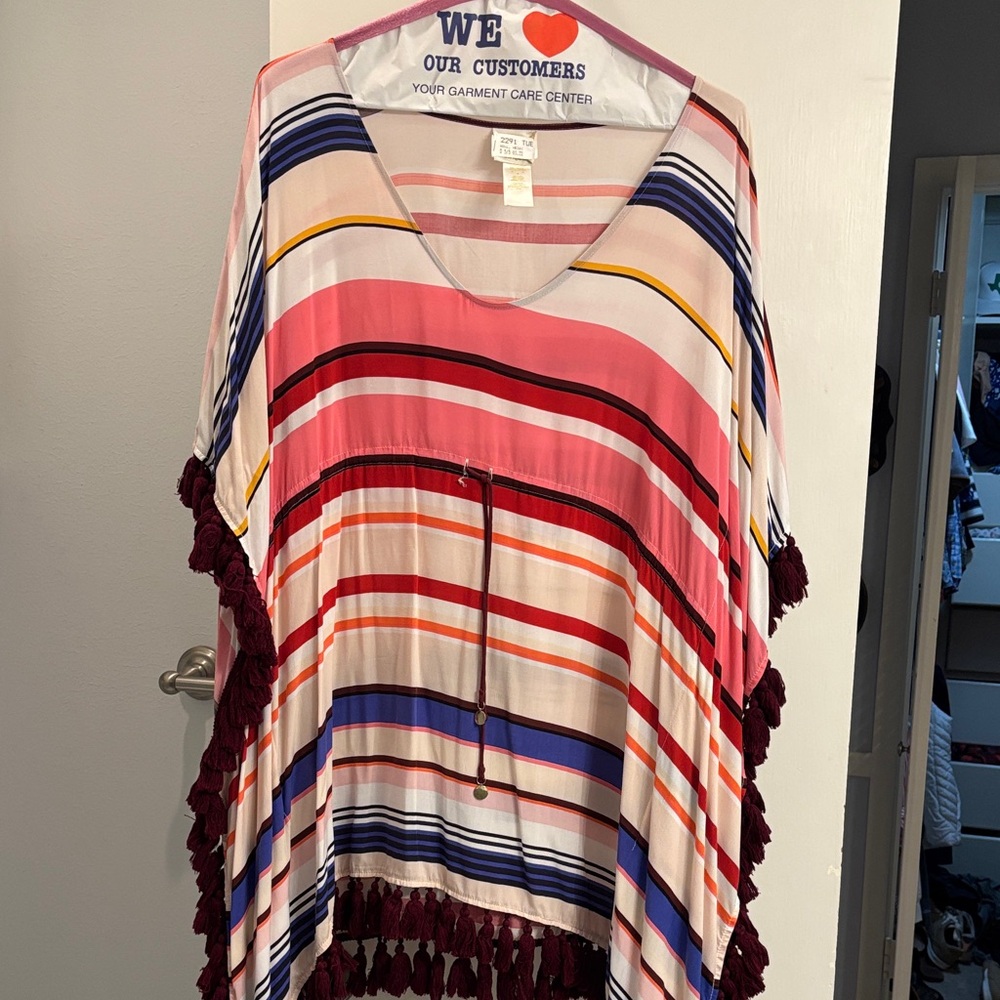Kate Spade Striped Multicolor Poncho Swimsuit Cover up